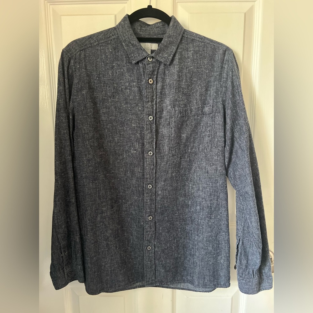 COS Heather Blue Casual Button Down Shirt with Relaxed Fit